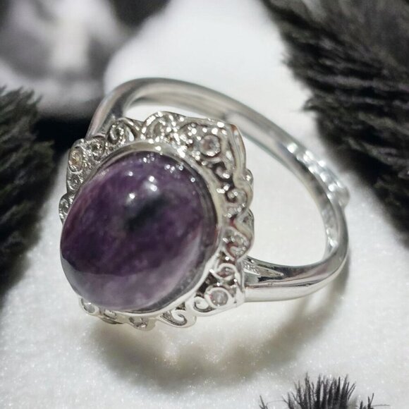 Charoite ✦ Vintage Adjustable Ring ✦ Purple Gemstone S925 Silver Ritual NWT - Picture 9 of 11